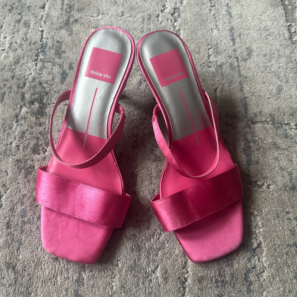 Dolce Vita Pink Sandals Square-Toe Satin